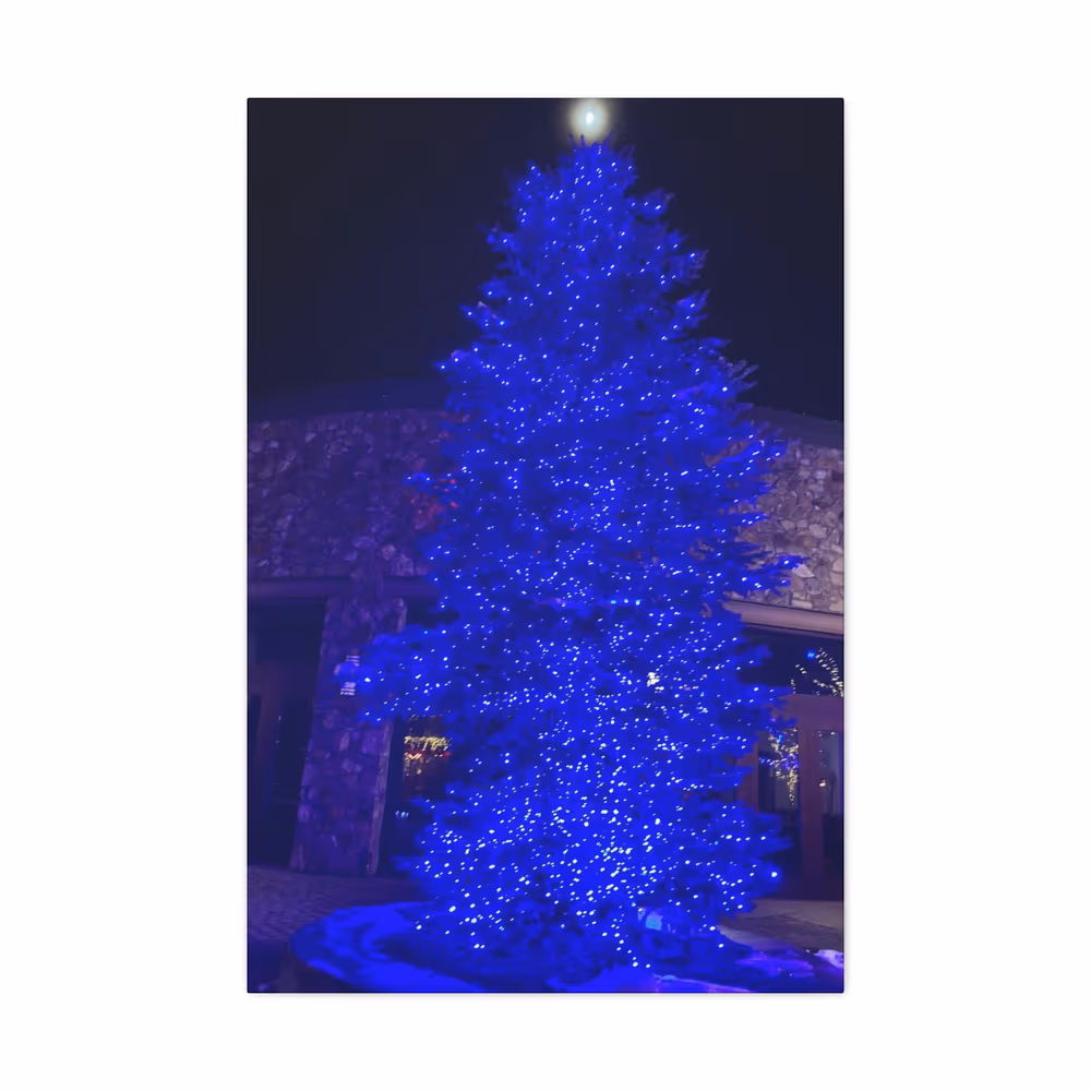 Blue Christmas Tree Moon Canvas, Holiday Wall Art canvas wall art by Jess LeFevre