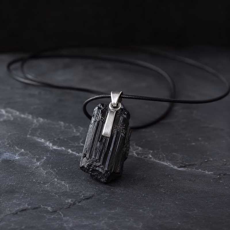 Black Tourmaline Pendant Necklaces, Set of 2